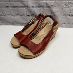 CROCS Women's Open-Toe Slingback Wedge Sandals in Rust Brown